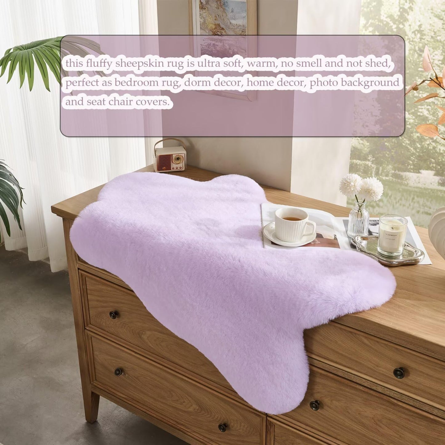 Animebody 1700GSM Fuzzy Faux Sheepskin Fur Area Rug,Extra Soft Faux Fur Mat,Fluffy Shaggy Fur Rug for Bedroom Living Bedside Rug Room Decor-Lavender, 2 x6 ft