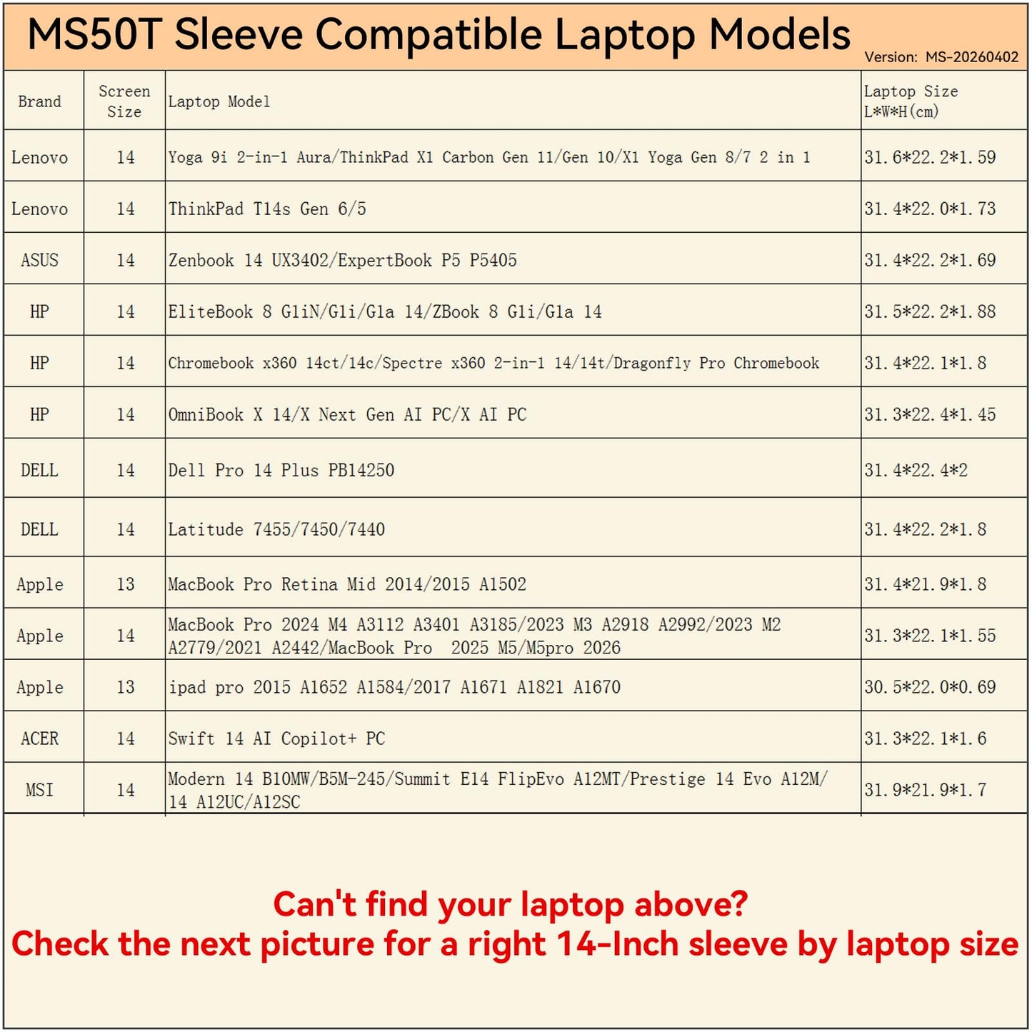 Smatree MS50T Hard Protective 14 inch Laptop Sleeve Case Compatible for HP OmniBook X/ZBook, Lenovo ThinkPad/Yoga, DELL Pro 14 Plus/Latitude, ASUS ExpertBook/Zenbook, for MacBook/MSI/ACER