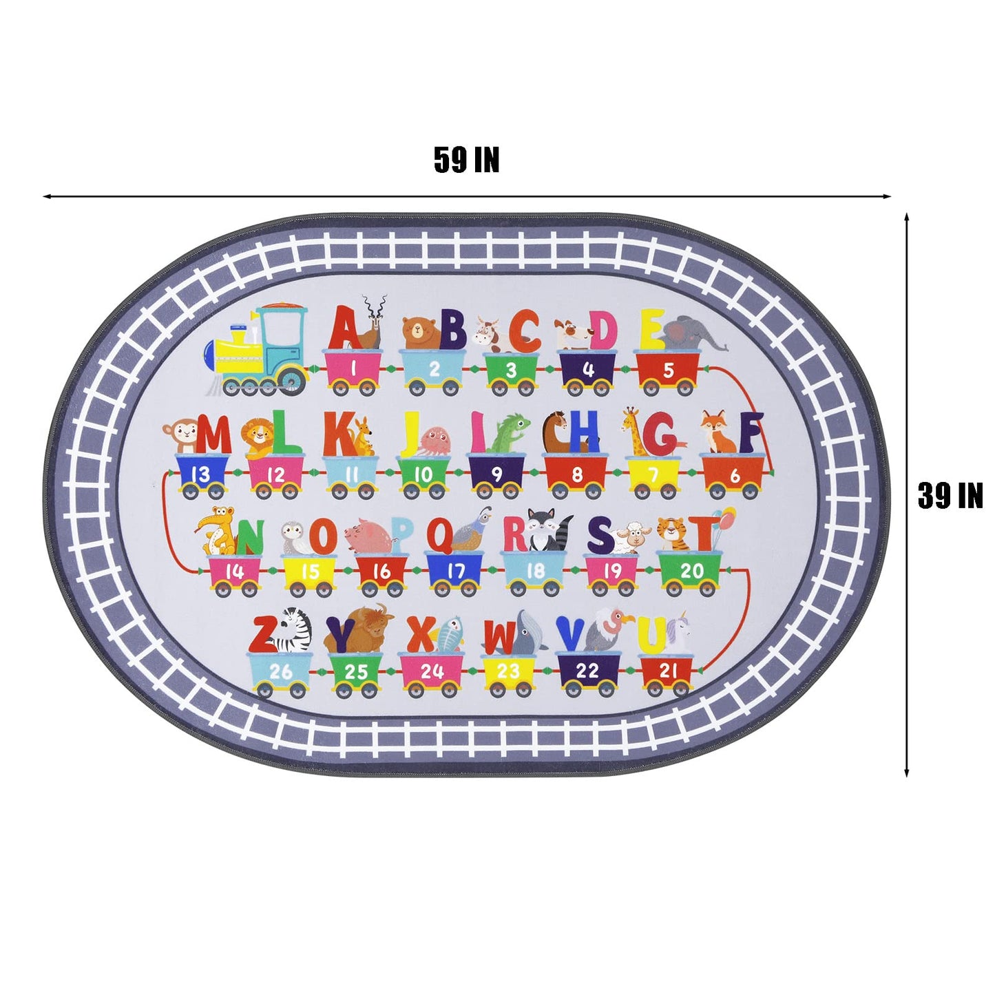 HiiARug Small Playroom Rug, Kids Playmat ABC Alphabet, Numbers, Train and Road Themed Play Mat Educational Floor Carpet for Classroom Kids Bedroom Decor,Grey, 3'3" x 5'