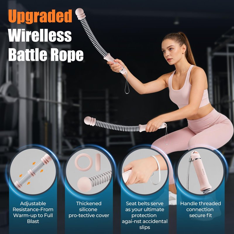 Cordless Battle Ropes with Adjustable Weighted Ropeless Battle Rope for Home Gym Exercise, Portable Workout Equipment for Strength Training & Cardio Fitness for Women & Men