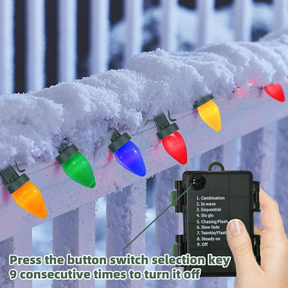 27.5Ft C7 LED Battery Operated Christmas Lights Outdoor with Timer, 8 Mode Twinkle Multicolor Christmas Tree Lights Indoor Outdoor Waterproof for Light up Christmas Tree Home Yard Decor, 50 LED Bulbs