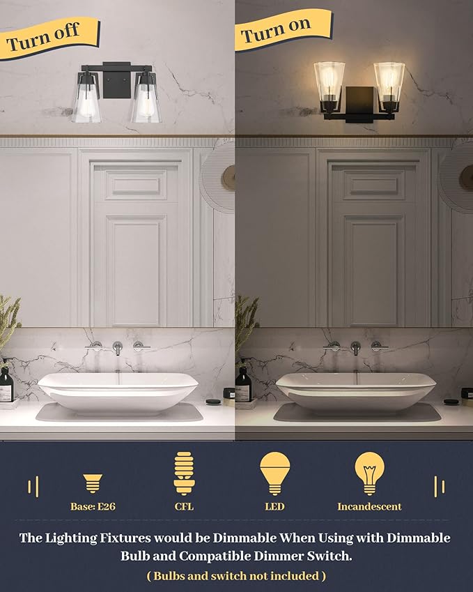 EAPUDUN 2-Light Vanity Light, Matte Black Bathroom Lighting Fixtures Over Mirror, Modern Metal Wall Sconce for Hallway Kitchen Bedroom Living Room, WLA1401-MBK