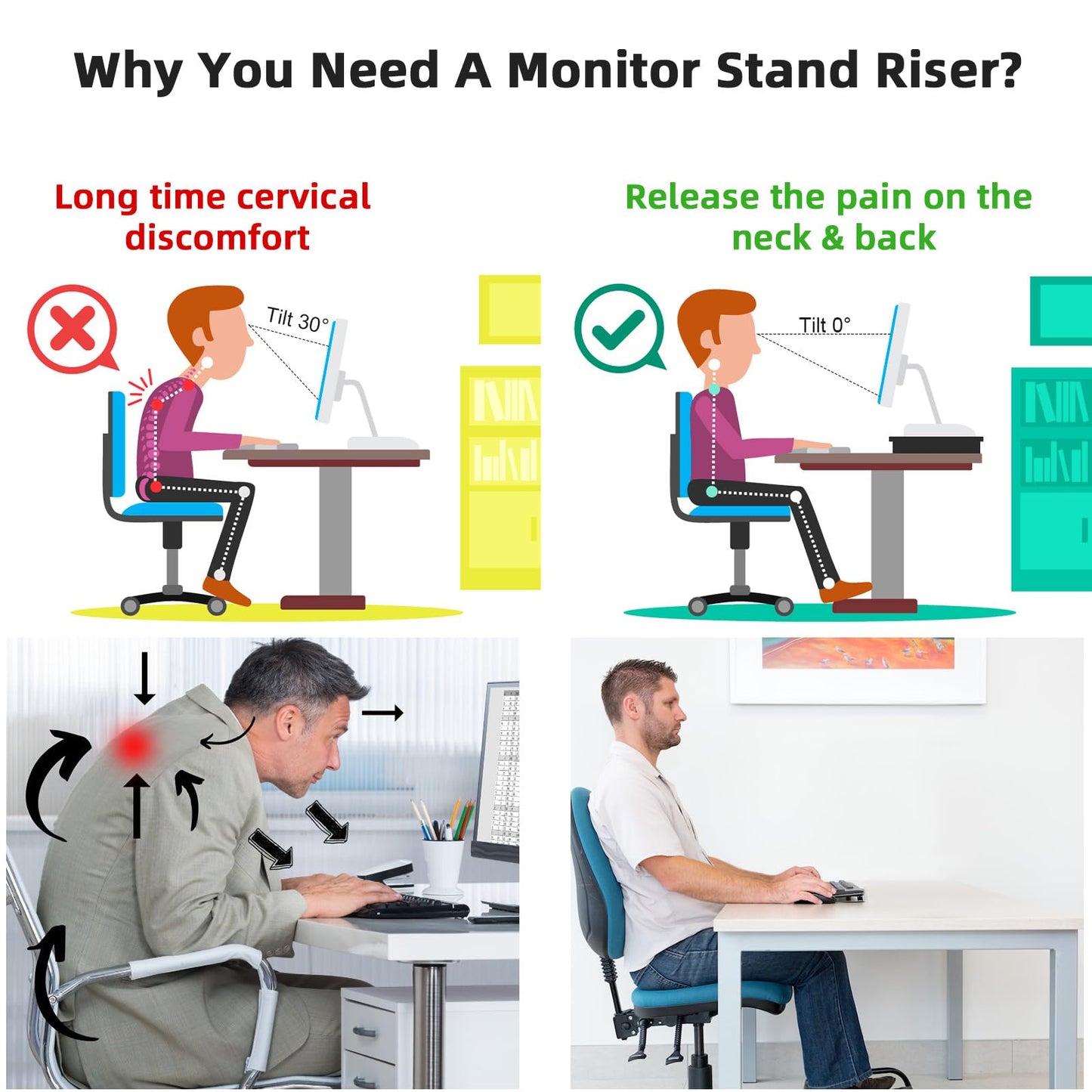 Marbrasse Monitor Stand Riser, 16.5 Inch 2 Tier Computer Printer Shelf Stand for Laptop Computer Screen Storage, Desktop Stand with Phone Holder and Cable Management (White)