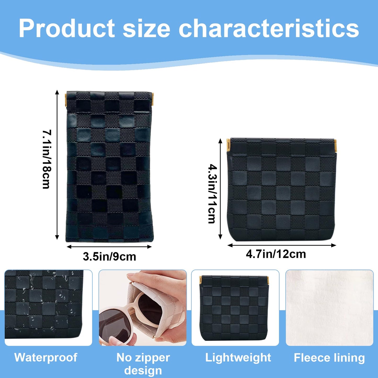 4PCS Small Makeup Bag for Purse, Mini Leather Pocket Cosmetic Bag for Women, Waterproof Portable Makeup Pouch No Zipper Coin Purse Lipstick Bag Accessories, Checkered Travel Storage Bag(White, Black)