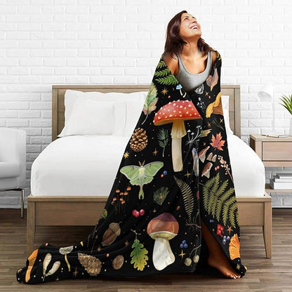 Mushroom Flannel Fleece Bed Blanket Throw Blanket Lightweight Cozy Plush Blanket for Bedroom Living Rooms Sofa Couch 50"X40"
