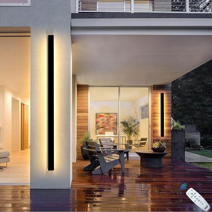 2 Pcs 79in Modern Outdoor Wall Lights, 2700K-6500K Dimmable Outdoor Wall Sconce Long Wall Light with Remote Control Exterior Linear Wall Lighting Fixtures for Garage House