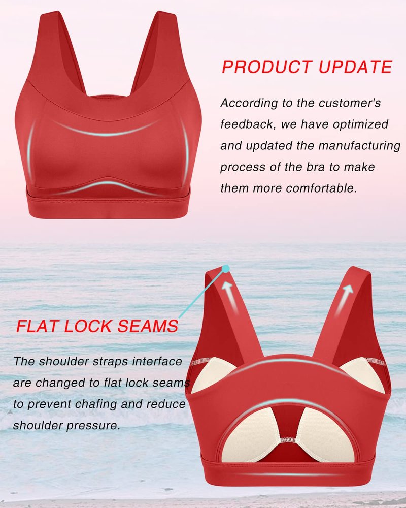RUNNING GIRL High Impact Sports Bras for Women,Racerback Red Bra Workout Crop Tank Tops Longline Sports Bra Push up(WX2667 Red M)