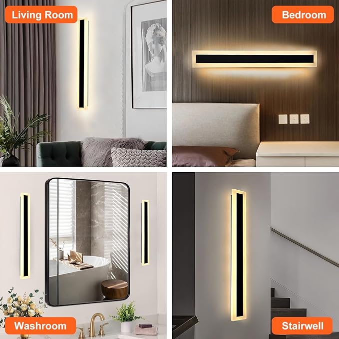 TooCust 23.6in Long Outdoor Modern LED Wall Light, IP65 Waterproof, 24W Warm White Light 3000K, Narrow Strip Light, Durable Wall Sconce for Garage, Porch, Garden, Patio, Wired Installation, 1PACK