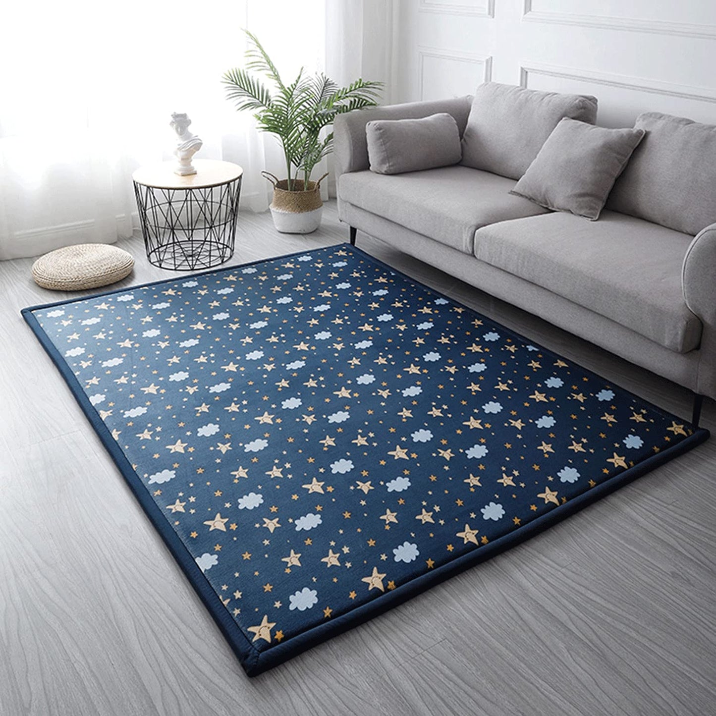 Loartee Coral Velvet Area Rug - 1" Thick Memory Foam Play Mat, Washable Carpet, Home Decor for Living Room, Bedroom, Starry Blue, 4'11"x4'11"
