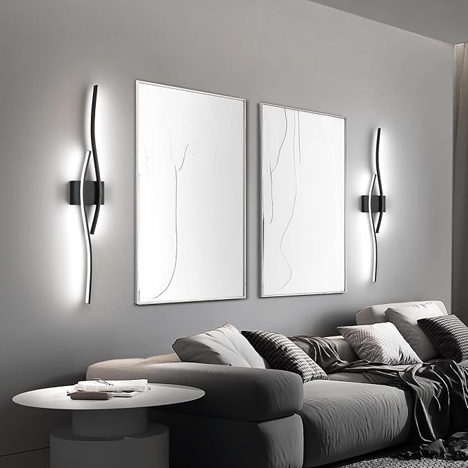 Modern LED Wall Sconce Set of Two with Dimmable, 6000K & Dimming Black Wall Light with LED Wall Lamp for Bedroom Living Room Bathroom Hallway 39.4inch Length