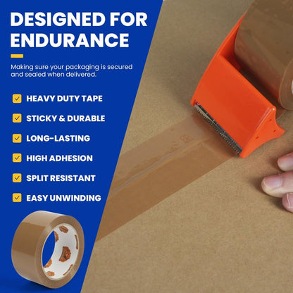 TAPEBEAR Brown Packing Tape with Dispenser, 2.6mil Thick, 1.88" x 55Yard Secure Sticky Brown Tape Heavy Duty Packaging Tape Refills for Carton Sealing, Shipping, Mailing & Storage