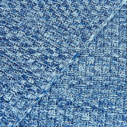 Longhui bedding Blue Knitted Throw Blanket for Couch, Soft, Cozy Machine Washable 100% Cotton Sofa Knit Blankets, 60 x 80 Inches Oversized, Blue and White Color, Laundry Bag Included