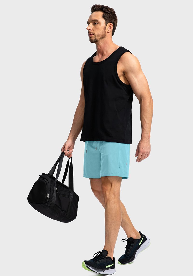 Soothfeel Men's Running Shorts with Zipper Pockets 7 Inch Lightweight Quick Dry Gym Athletic Workout Shorts for Men (Light Blue, XL)