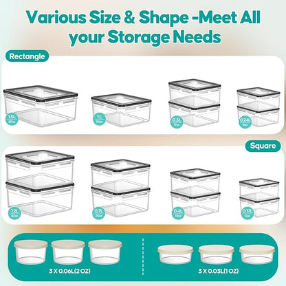 40 Pcs Food Storage Containers with Lids Airtight (20 Lids & 20 Containers)- Reusable Plastic Leakproof Meal-Prep Container for Kitchen Storage Organization Microwave/Dishwasher Safe with Labels & Pen