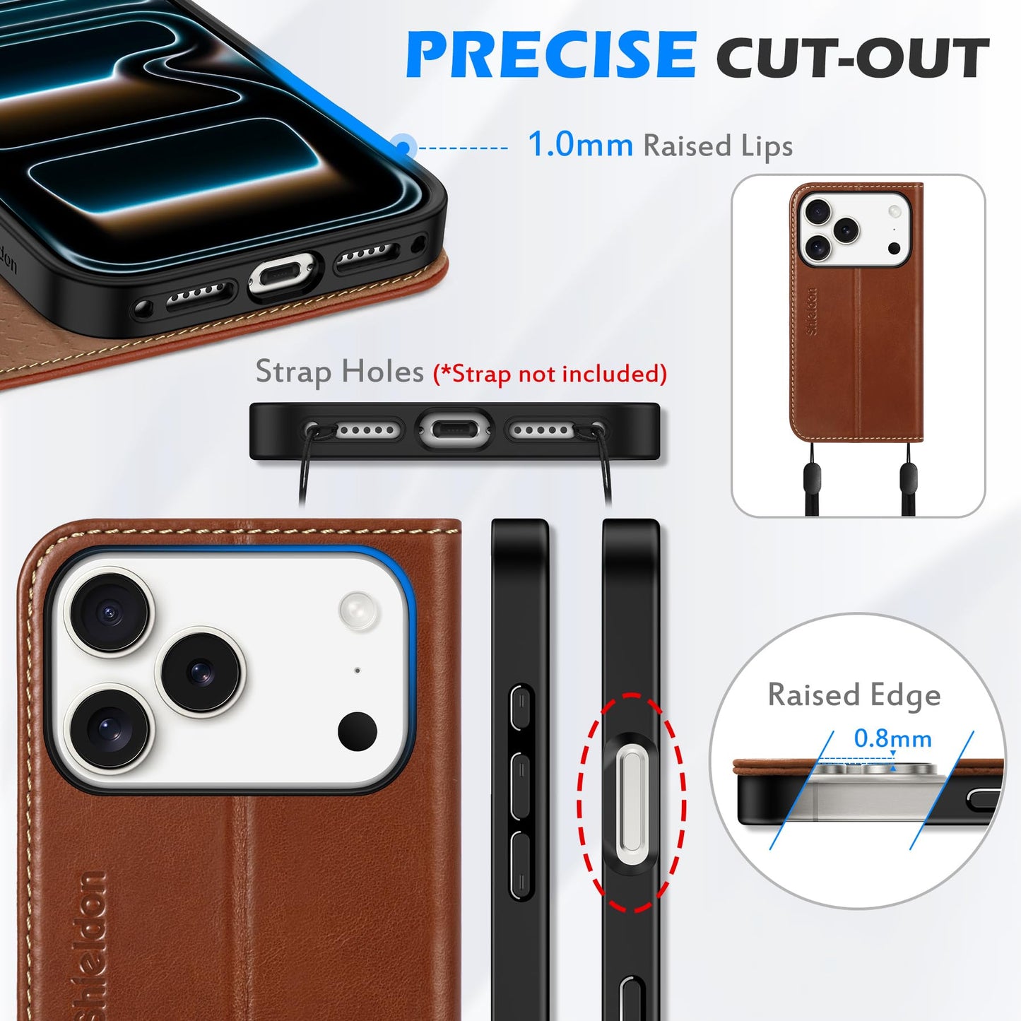 SHIELDON Genuine Leather Wallet Case for iPhone 17 Pro 6.3" 2025 | Flip Cover | Magnetic Closure | RFID Blocking Credit Card Holder | Kickstand | Shockproof Phone Cover | Retro Brown