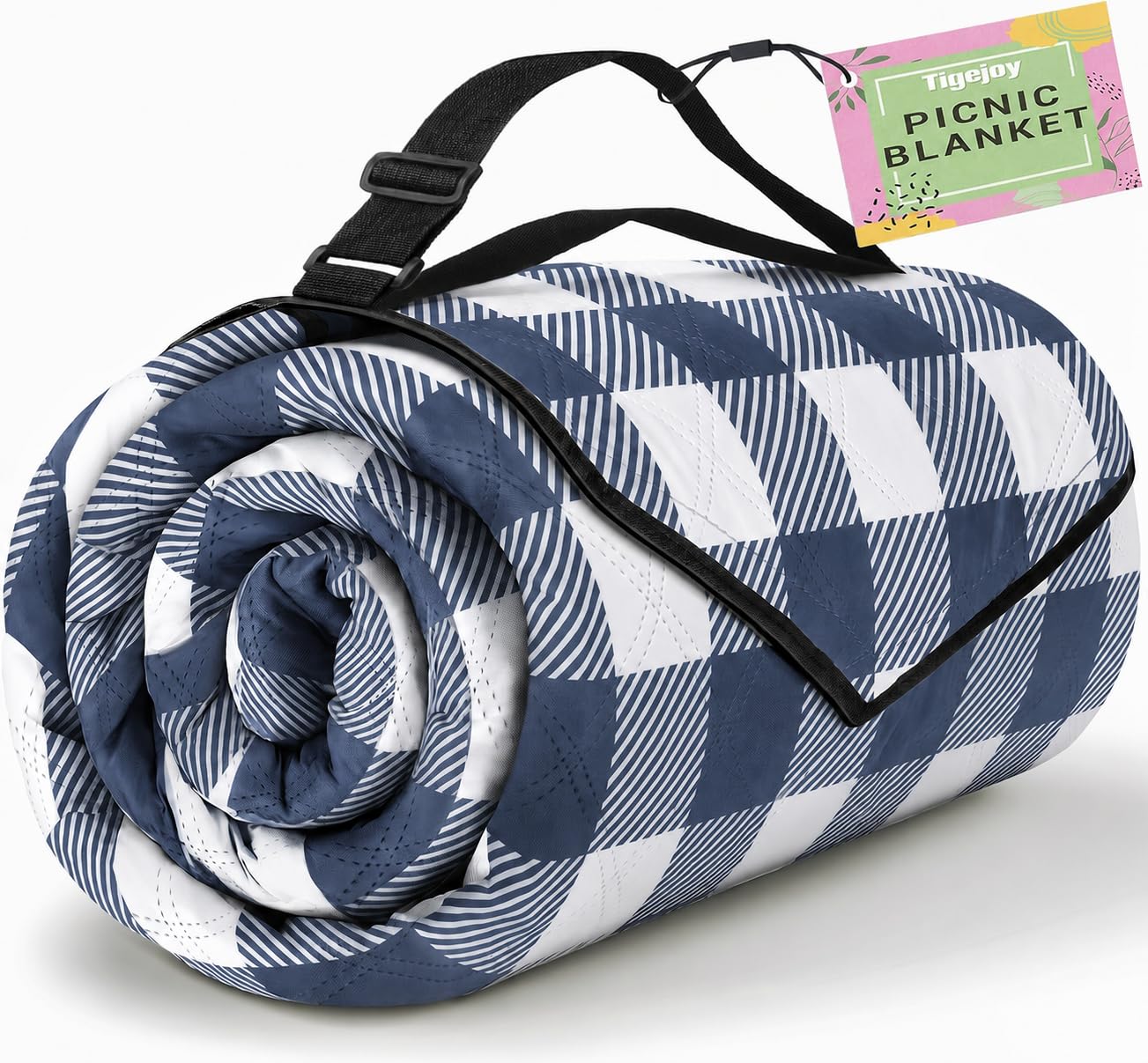 TigeJoy Extra Large Picnic Blanket Waterproof Foldable 80''x80'', Outdoor Picnic Mat Beach Blanket Sandproof for Park, Grass, Travel, Hiking, Camping Essentials, Gingham Picnic Blanket
