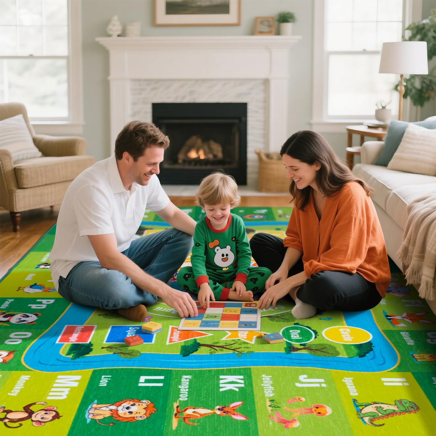 junhejiamei 8'x 10' ABC Rug, Kids Rugs for Playroom Classroom Bedroom, Educational Learning Play Mat with Alphabet Animals Numbers & Shapes (8x10 Feet)