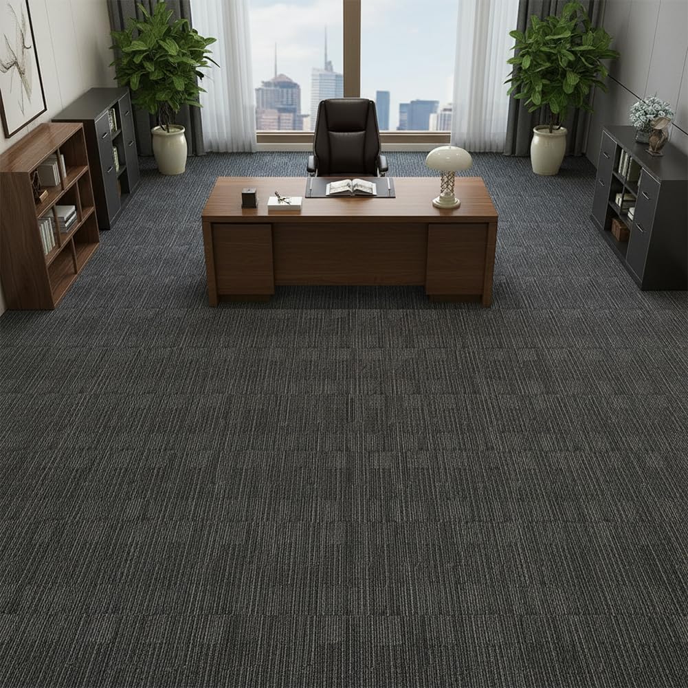 NINXANG Commercial Carpet Tiles Reusable 24" x 24" Squares 18 Tiles Non Slip Soft Floor Carpet for Office Living Room Bedroom Hotel Gym Easy DIY Installation with Flexlok Tabs (Grey)
