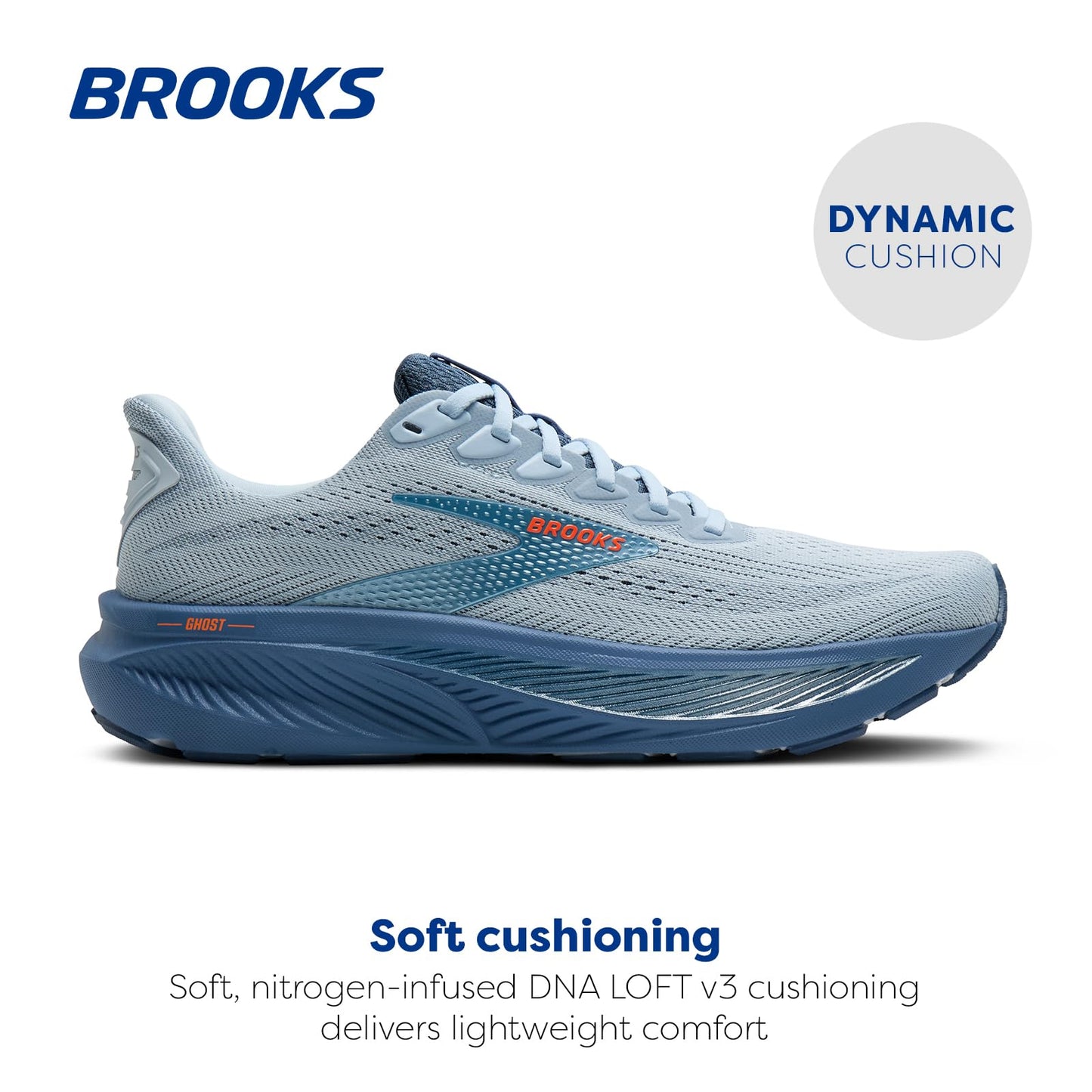 Brooks Men’s Ghost 17 Neutral Running Shoe - Skyway/Moonlight/Orange - 10.5 Medium