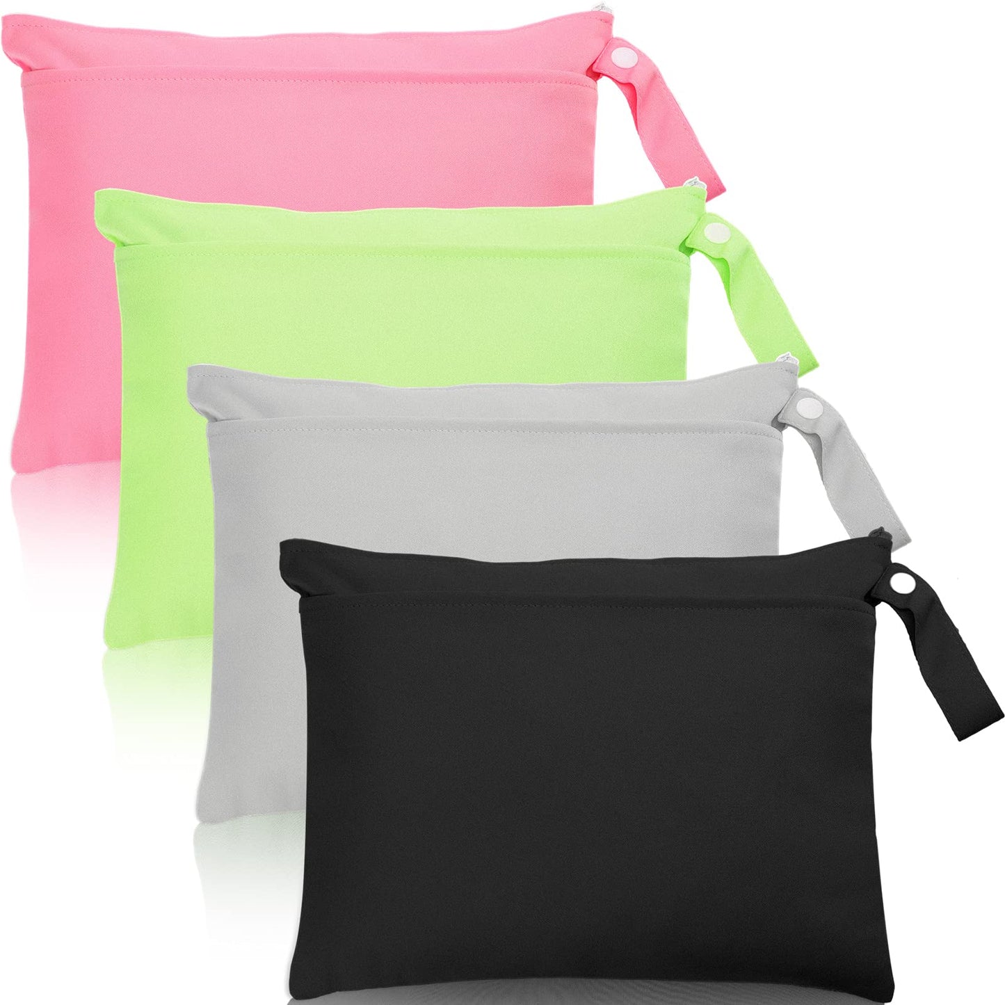 Shappy 4 Pieces Wet Dry Bag for Baby Cloth Diapers Wet Diaper Bag Washable Travel Bags Reusable with 2 Pockets for Pool Yoga Gym Travel Beach Swimwear Clothes(Green& Black)