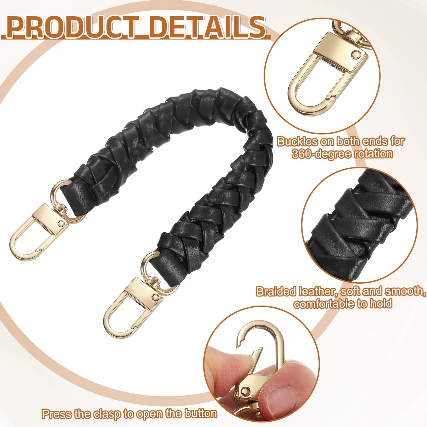 uxcell Leather Braided Purse Handle, 1Pc 31mm/12.2" Short Black Leather PU Braided Purse Strap Replacement Handle with Gold Buckles for Underarm Bags, Handbags, Bucket Bags
