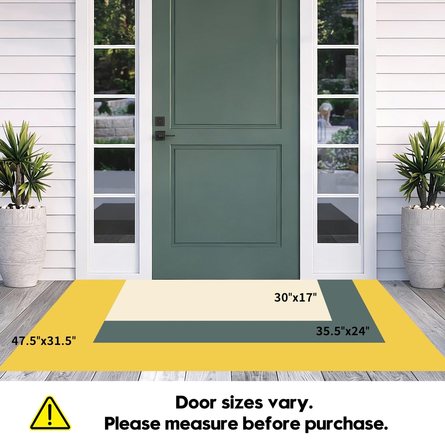 WELDUN Front Door Mat, Heavy Duty Non-Slip Rubber Dirt Trapper, Quick-Dry Low-Profile Washable Easy Clean, Welcome Mat for Indoor Outdoor Entryway Porch Patio Garage Mudroom 35.5"x24", Green Leaves