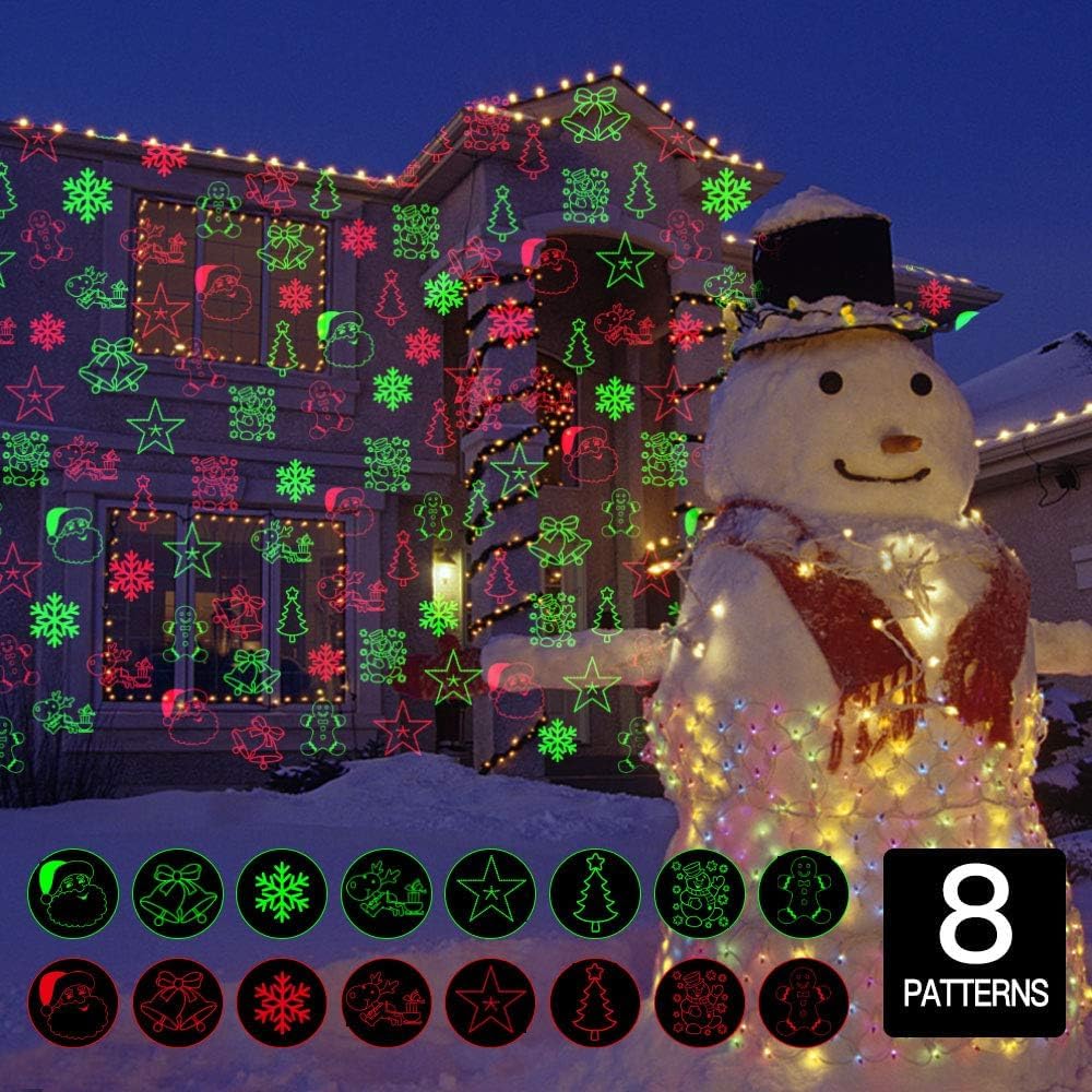 Christmas Projector Lights Outdoor Holiday Laser Lights Landscape Spotlight Red and Green Star Shower with 360 Accessibility Wireless Remote Christmas Decor for Xmas Party Outdoor Garden Patio Wall
