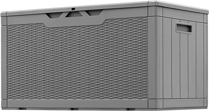 Greesum 100 Gallon Resin Patio Storage Box for Garden Tools, Outdoor Furniture Cushions, Pool Supplies, Gray