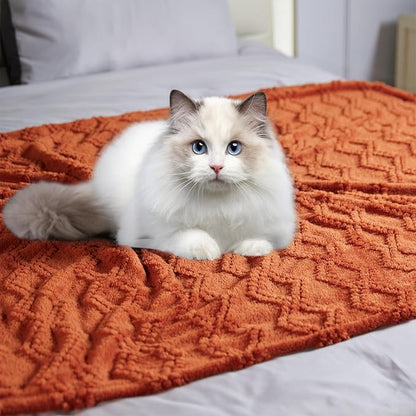 Jacquard Boho Fleece Throw Blanket-Cozy Fluffy Soft Lightweight Fuzzy Fall Blanket for Sofa, Couch, Bed, Chair & Car, Gifts for Teen Girls, Women & Men, Home and Dorm Decor, Rust Red, 50" x 70"