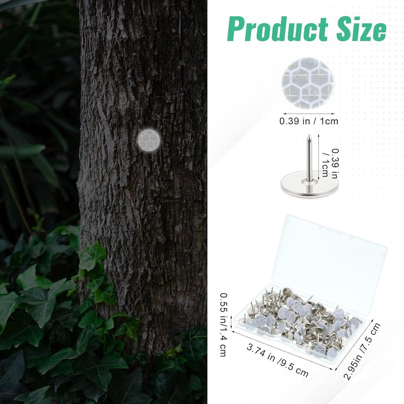 Reflective Trail Markers - 100pcs Glow Bright Eyes Metal Tacks for Hunting, Hiking & Camping | Storage Box Included
