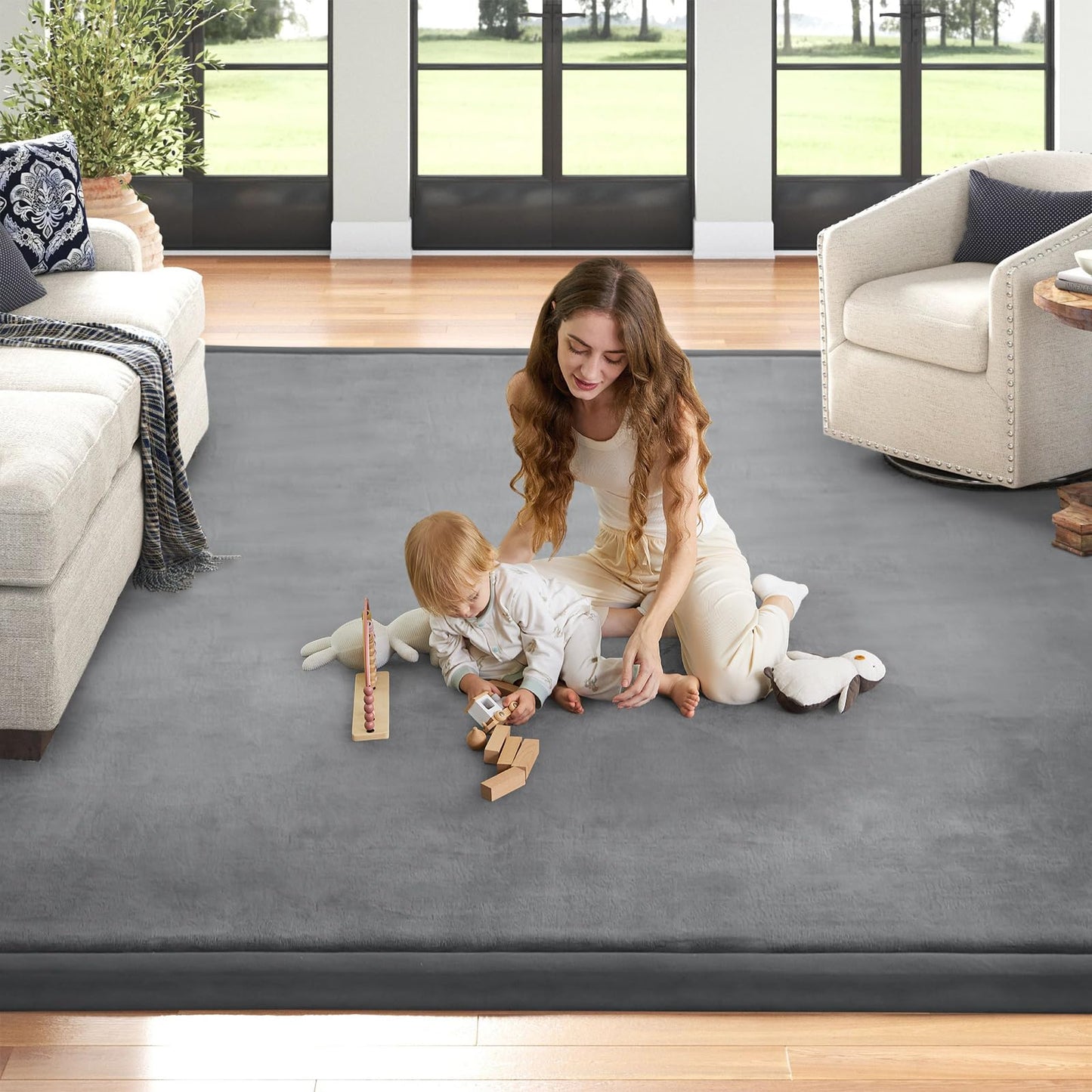 ILPEOD Baby Play Mat for Floor Nursery Rug Muscle Mat Area Rug Playroom Rug 79"x158" Playpen Mat Elastic Foam 1.3" Thick Crawling Mat for Babies,Toddlers, Infants, Kids,Grey