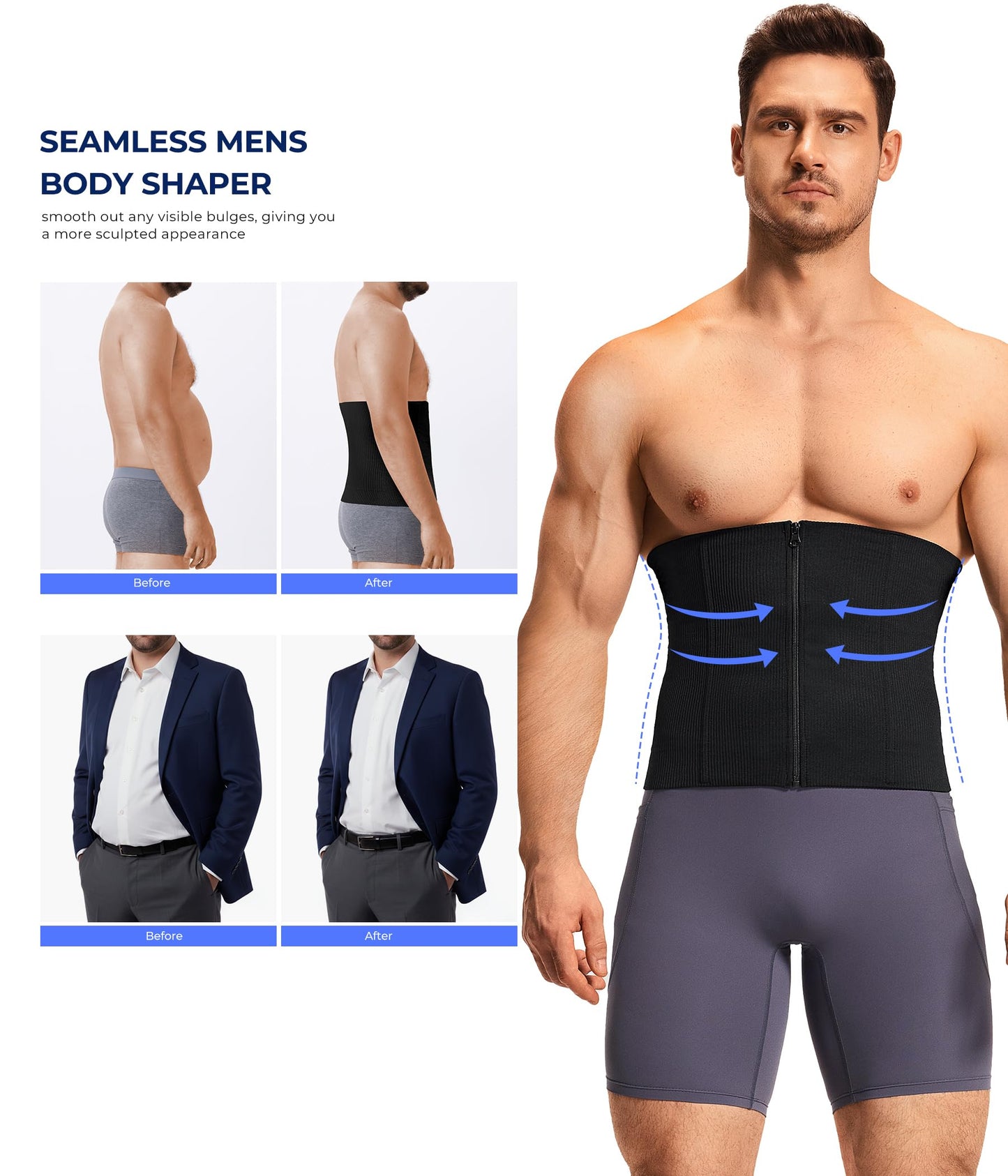 TAILONG Waist Trainer for Men Shapewear Tummy Control Body Shaper Slimming Girdle Fajas para Hombres Corset with Zipper Black