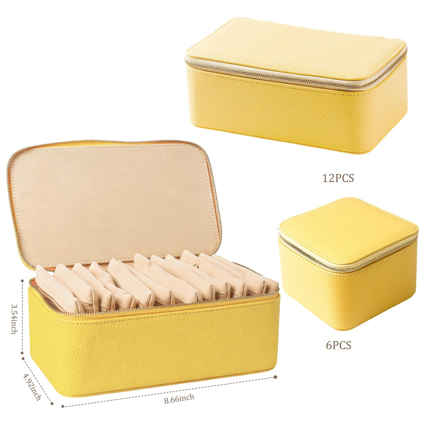 Yaliang Travel Jewelry Organizer, Travel Jewelry Box with 12 Velvet Zipped Pouches Bags for Jewelries Necklaces Rings Earrings Sorting Storage for Women Girl Gifts, Butter Yellow