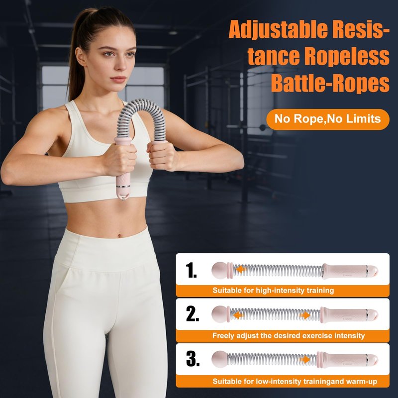 Cordless Battle Ropes with Adjustable Weighted Ropeless Battle Rope for Home Gym Exercise, Portable Workout Equipment for Strength Training & Cardio Fitness for Women & Men