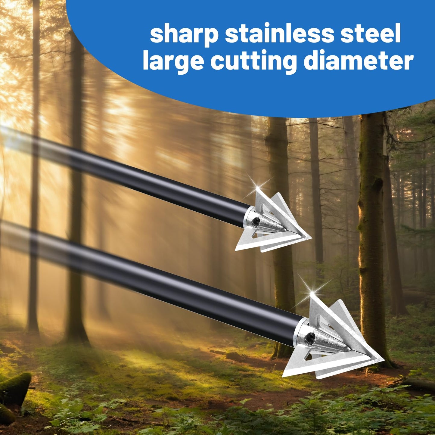 RUOERSISI 6/12 Pcs 100 Grain Stainless Steel Arrowhead Fixed Blade Hunting Broadheads Screw in Arrowheads Traditional Archery Arrow Tips for Compound, Recurve Bow & Crossbow (6pcs)