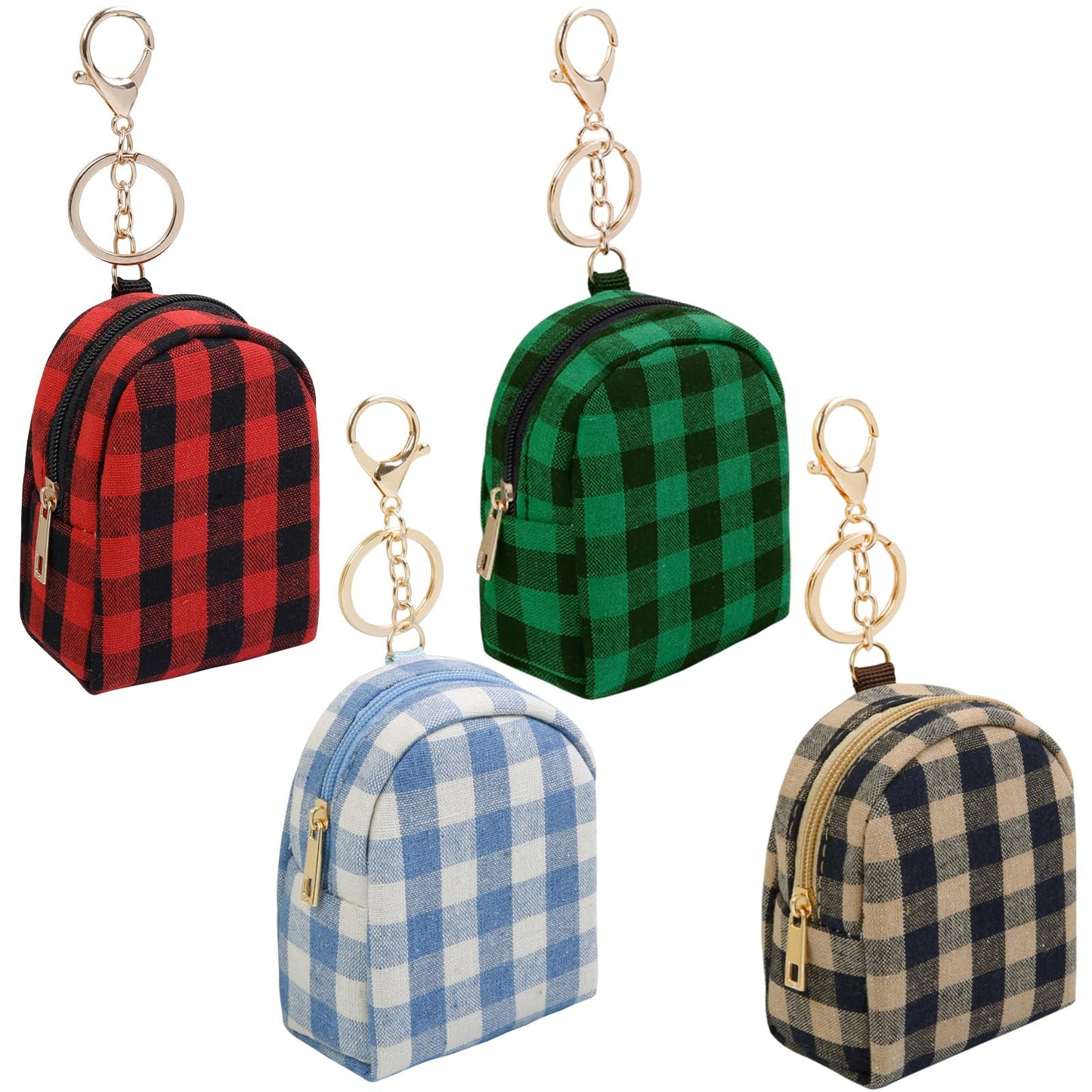 AIBFRID 4Pcs Mini Backpack Keychain,Cute Cosmetic Bag for Women,PU Leather Makeup Bag Key Pocket Lipstick Bag Card Holder Data Cable Organizer Zipper Pouch (Christmas Series)