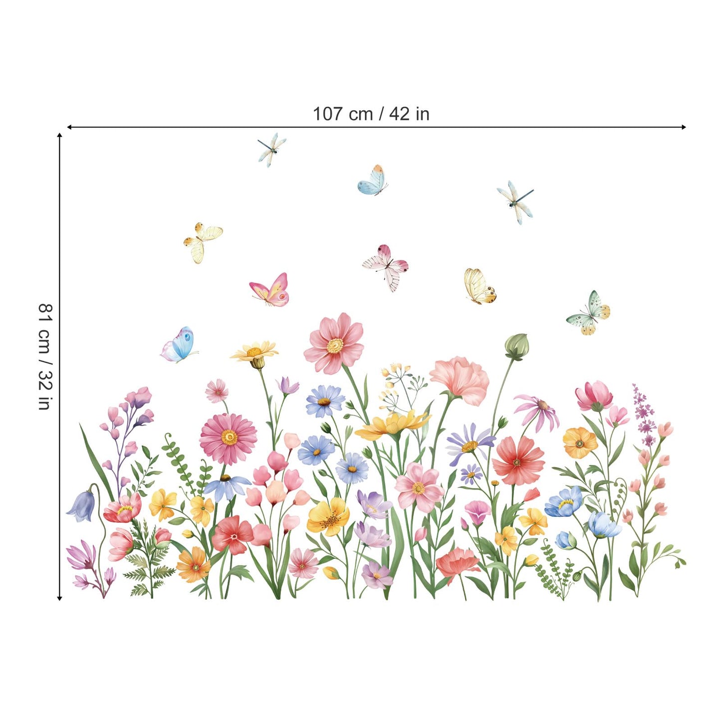 wondever Pink Wildflower Wall Stickers Garden Flower Daisy Butterflies Floral Botanical Wall Art Decals for Bedroom Living Room Sofa