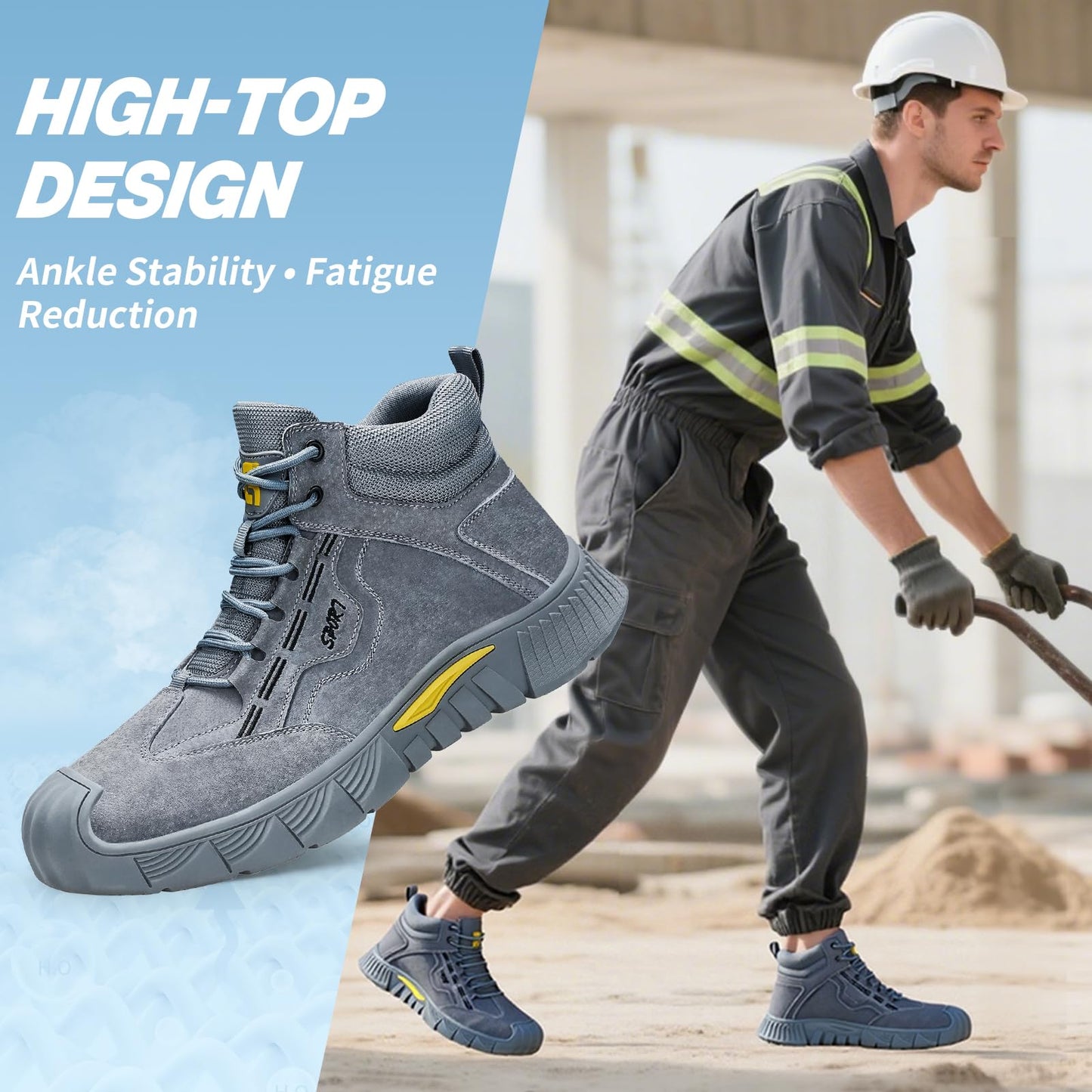 Work Boots for Men Women Lightweight Steel Toe Boots Comfortable High Top Safety Shoes Indestructible Construction Boot for Men Work Shoes Grey