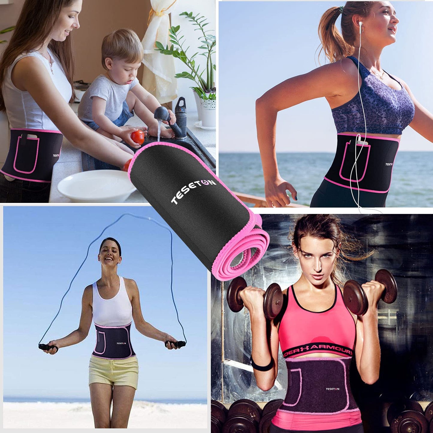 TESETON Mens Waist Trainer, Sweat Waist Trainer for Men Women, Sweat Band Blet for Lower Belt Fat, Sweat Wraps for Abdominal Home and Outdoor Workout Fitness Exercise 01 Black S