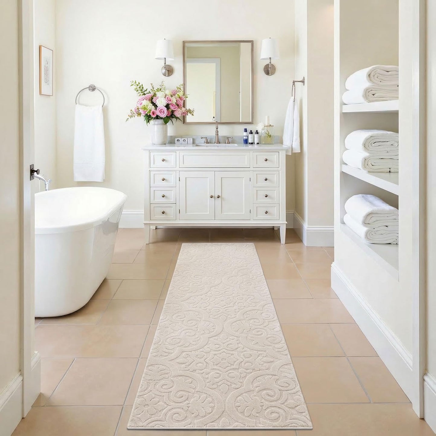 U'Artlines 2x6ft Hallway Runner Rug, Non Slip Washable Kitchen Rugs, Neutral Beige Modern High-Low Pile Rug Soft Cozy Floor Carpet Runners for Hallways Entryway Laundry Room Kitchen Bathroom