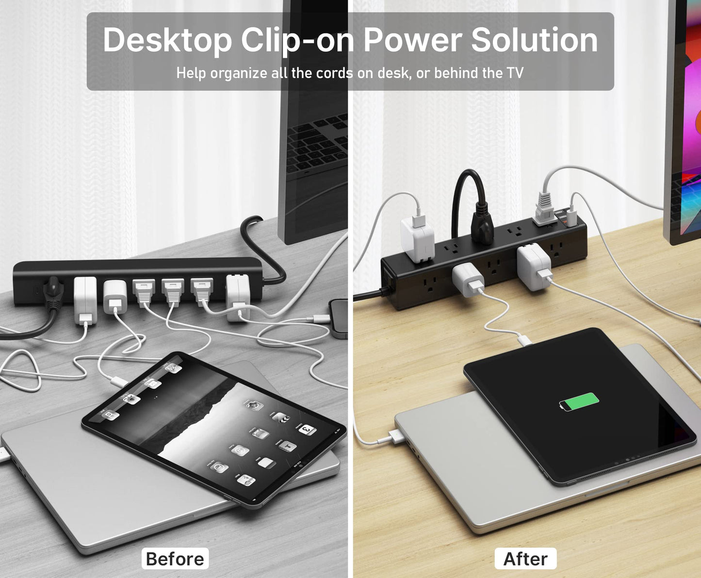 CCCEI Standing Desk Clamp Power Strip with 15 Outlets, Widely Spaced Desktop Edge Mount Surge Protector Outlet, Fast Charging USB-A and USB-C Ports, 6 FT Flat Plug, Black Fit 1.6 inch Table top.