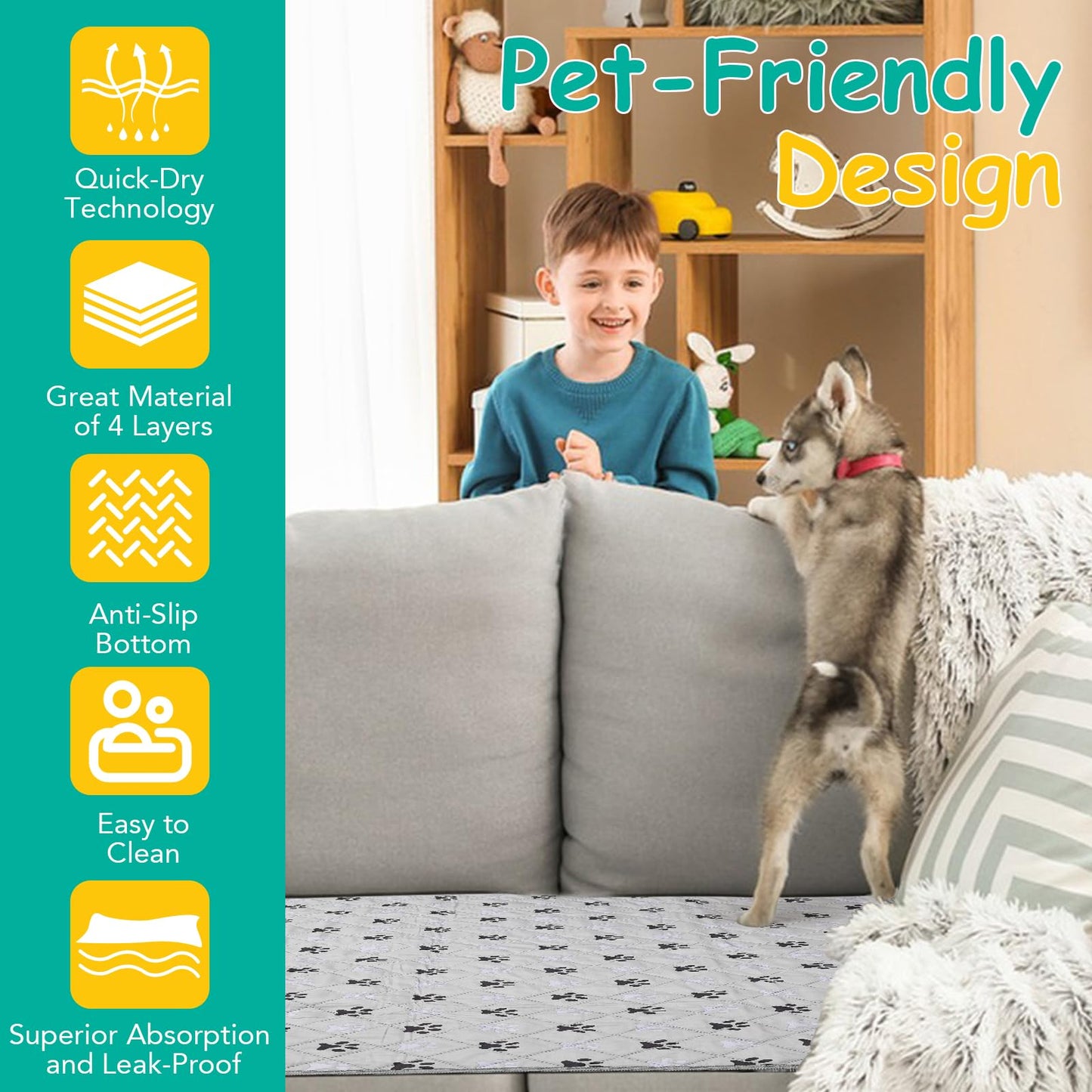 FURWEY 2 Pack Extra Large 72"X72" Washable Pee Pads for Dogs Super Absorbent Dog Training Pads Non-Slip Waterproof Pet Training Pads Mats Whelping Pads for Dogs Cats Puppy