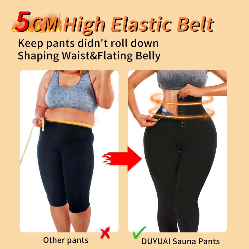 DYUAI Sauna Leggings for women High Waist Sauna Sweat Pants with pocket Compression Workout Legging Sauna Suit(WBH7006-01-M)