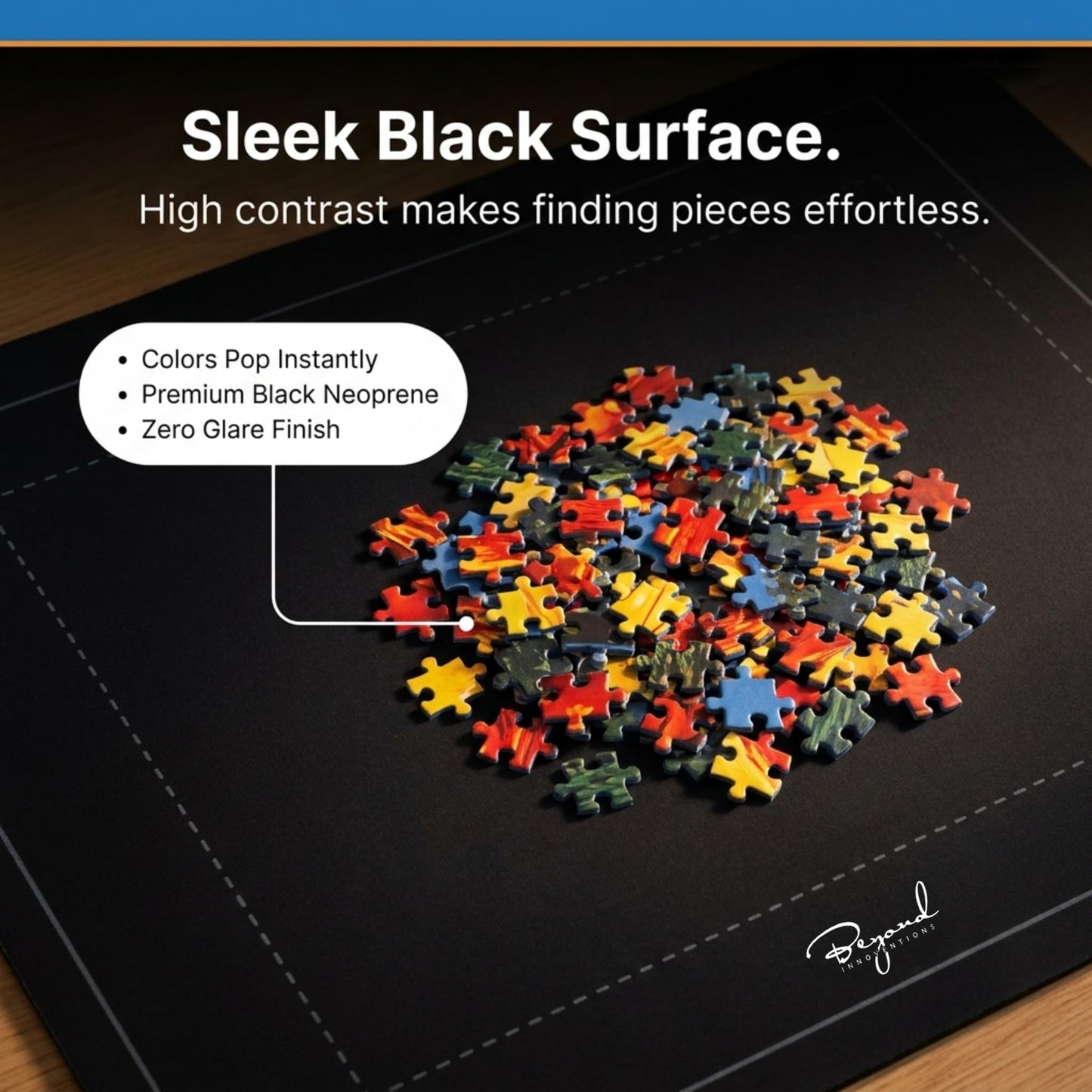 Jigsaw Puzzle Mat Roll Up – 47" x 26" | 3 Sorting Trays, 3 Fastening Straps, Foam Tube, & Travel Friendly Storage Bag | Non-Slip Rubber Puzzle Matt Rollup - Up to 1500 Pieces