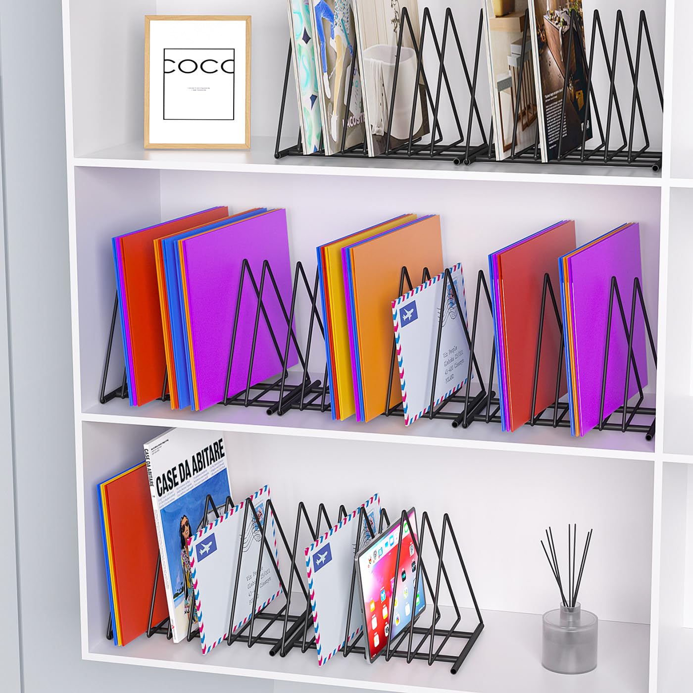 TOPCJ Triangle File Folder Racks,7 Sections File Holder,File Storage Sorter/Stand,Desktop File Organizer,Wire Organizer Rack,Magazine Folder Holder,Letter/Legal,Suitable to Hold Large/Small Items