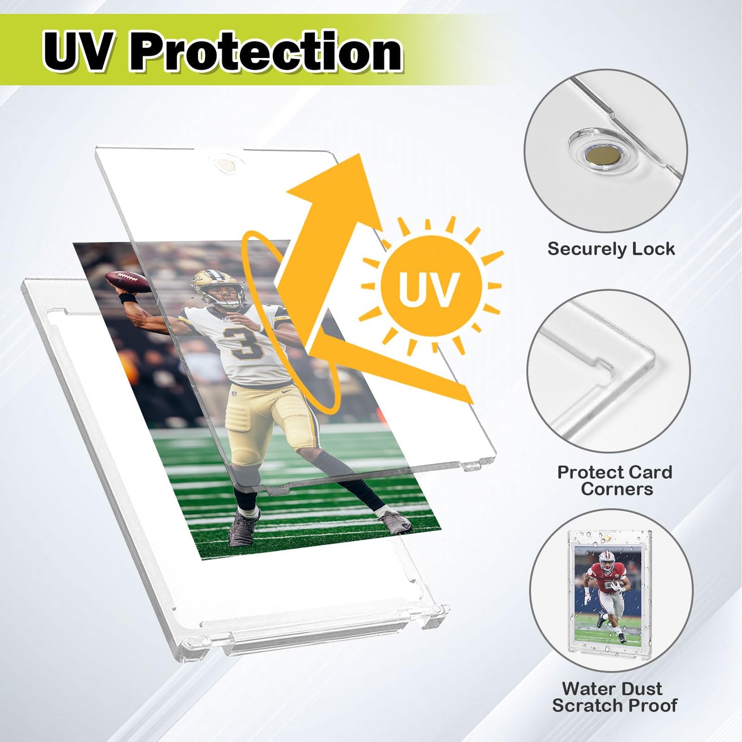 130PT Magnetic Card Holders for Trading Cards, 36ct One Card Touch Holder Baseball Card Thick Protectors Hard Plastic Magnetic Card Case Sports Football Basketball Top Loads for Cards Sleeves