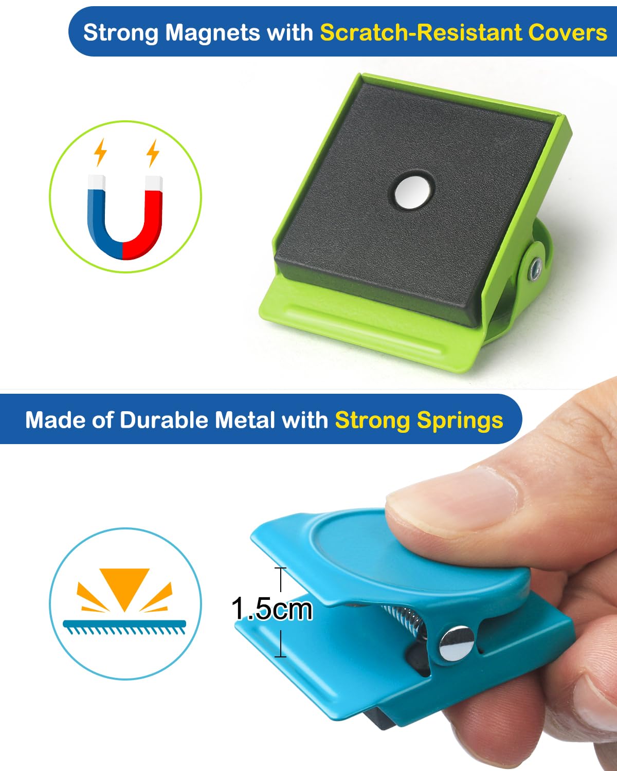VICNOVA Magnetic Clips, 24 Pieces Magnetic Metal Chip Clips Fridge Magnets Refrigerator Whiteboard Locker Magnets Heavy Duty Clip Classroom Organization Teacher Must Haves School Supplies Accessories