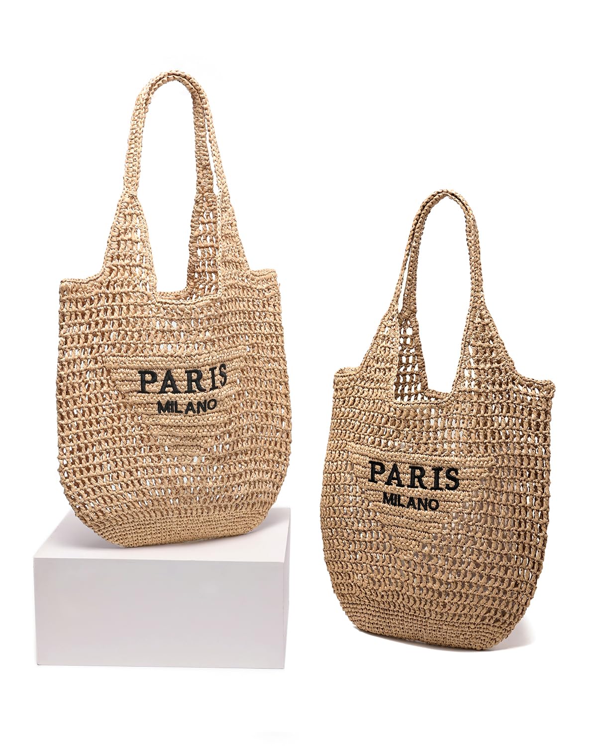 SUANNI Straw Beach Bags for Women, Large Woven Tote Bag, Summer Shoulder Bag, Lightweight Casual Purse Hobo Handbag for Vacation Shopping Travel(Khaki)