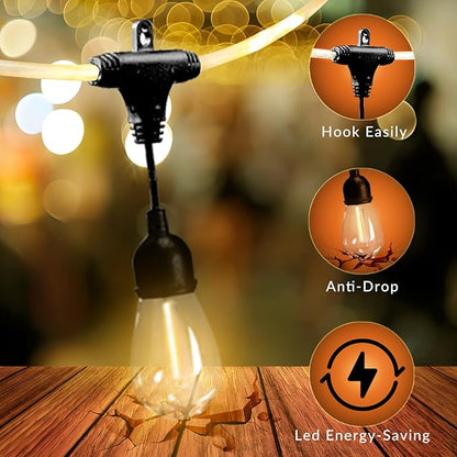 Outdoor String Lights 28.2 FT, Waterproof Dimmable LED Edison Bulbs with Remote, Rope-Style Durable Design, Commercial-Grade Patio Lights, Decorative for Garden,Gazebo,Backyard, Party & Holiday