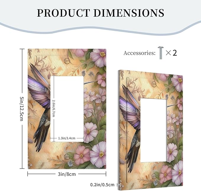 Decorative Art Light Switch Covers Blossom & Hummingbird 1 Gang Rocker Outlet Decorative Switch plate Faceplate GFCI Light Switch Covers for Home Decor